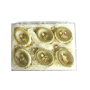 Eggshell Christmas Ornaments Musical Angels Gold Trim Pearl Set of 6 Vintage